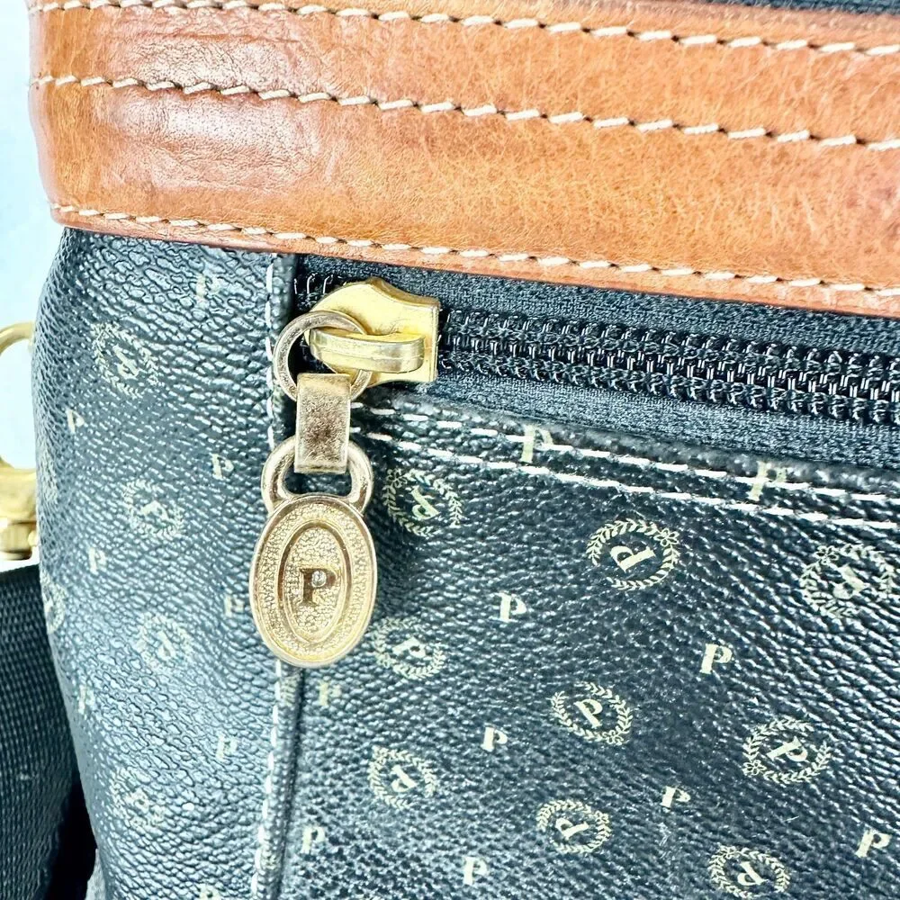 Pollini Vintage Leather Monogram Vanity Case Travel Toiletry Carry On Cosmetic